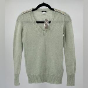 J. Crew light mint green v-neck sweater with shoulder button accents